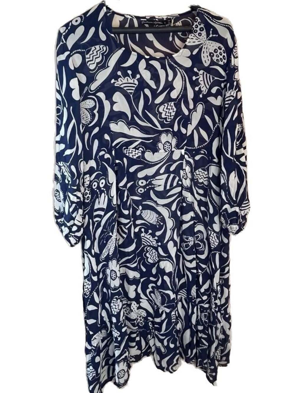 Gudrun Sjöden Blue and White Floral Print Midi Dress sheer Beachy cover XL